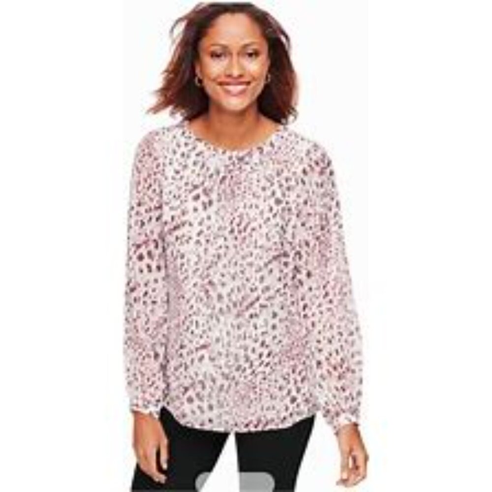 Talbots Stylish Snow Leopard Popover Chic Flowy Top Size:  XL/P Feminine Garden